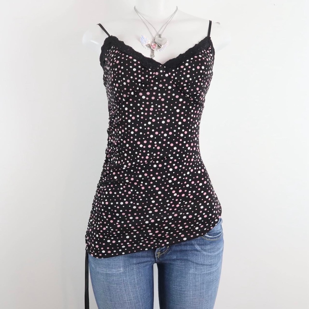 y2k black pink polka dot babydoll cami XS
